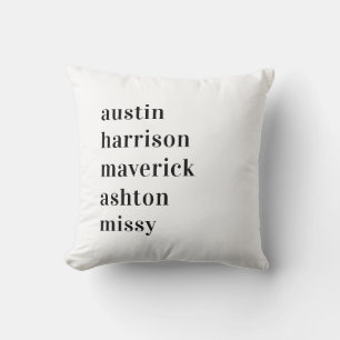 Personalized Family Names Throw Pillow Grandkid 