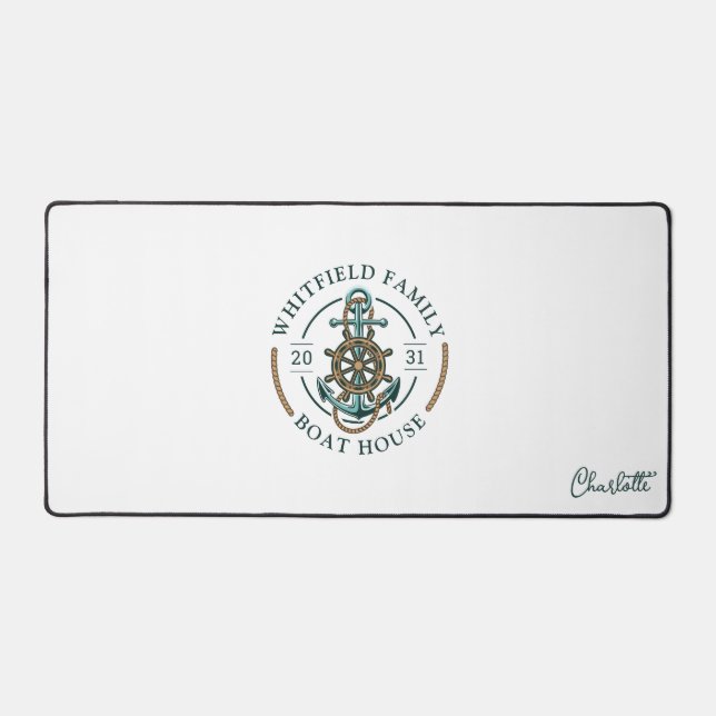 Personalized Family Nautical Boat House Desk Mat (Front)