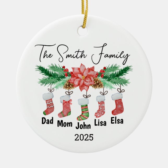Personalized Family of Five Ornament, Family Gift Ceramic Ornament (Front)