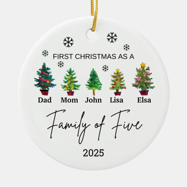 Personalized Family of Five Ornament, Family Gift Ceramic Ornament (Front)