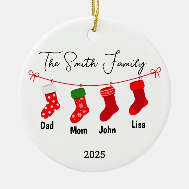Personalized Family of Four Ornament, Family Gift Ceramic Ornament (Front)