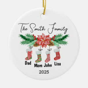 Personalized Family of Four Ornament, Family Gift Ceramic Ornament