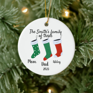 Personalized family of three   Christmas 2023  Ceramic Ornament