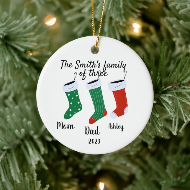 Personalized family of three   Christmas 2023  Ceramic Ornament (Tree)