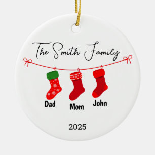 Personalized Family of Three Ornament, Family Gift Ceramic Ornament