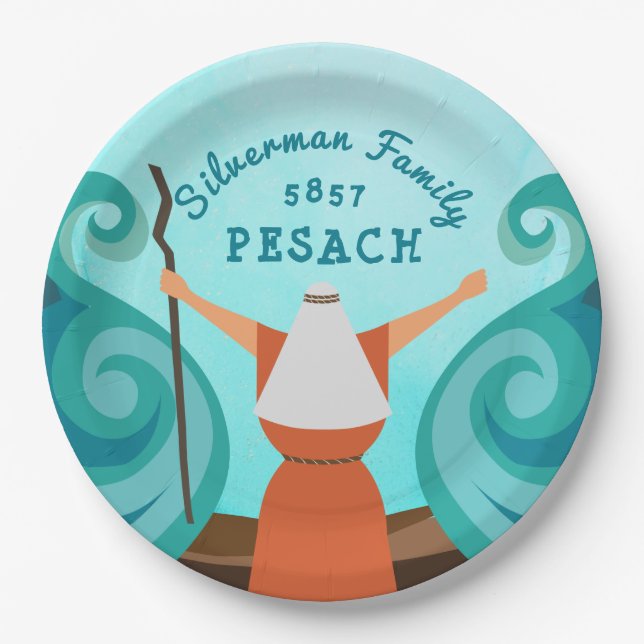 Personalized Family Passover Moses Parting Water Paper Plate (Front)