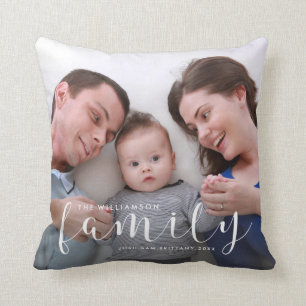 Personalized Family Photo and Custom Names Throw Pillow