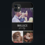 Personalized Family Photo and Last Name iPhone 11 Case<br><div class="desc">Personalize this cell phone case with favourite family photos of the kids,  mom,  dad,  grand parents,  family name or pets etc. Three photo areas. Modern typography on a black block. The name is repeated for the back side of this phone case.</div>