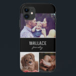 Personalized Family Photo and Last Name iPhone 11 Case<br><div class="desc">Personalize this cell phone case with favourite family photos of the kids,  mom,  dad,  grand parents,  family name or pets etc. Three photo areas. Modern typography on a black block. The name is repeated for the back side of this phone case.</div>