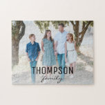 Personalized Family Photo and name Jigsaw Puzzle<br><div class="desc">Enjoy piecing this family jigsaw puzzle to reveal a favourite family photo that includes your family last name. Frame it after if you'd like.
A great gift for family,  friends,  grandparents,  customizing it for each family.</div>