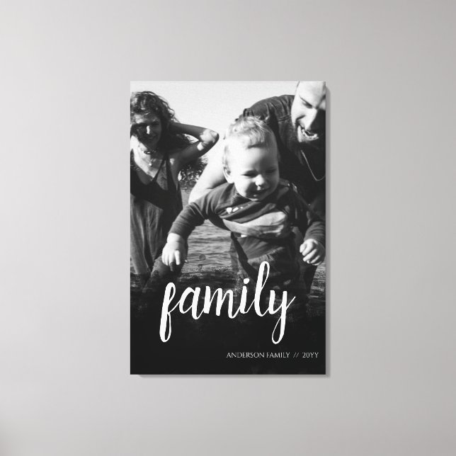 Personalized Family Photo Black Abstract Overlay Canvas Print (Front)