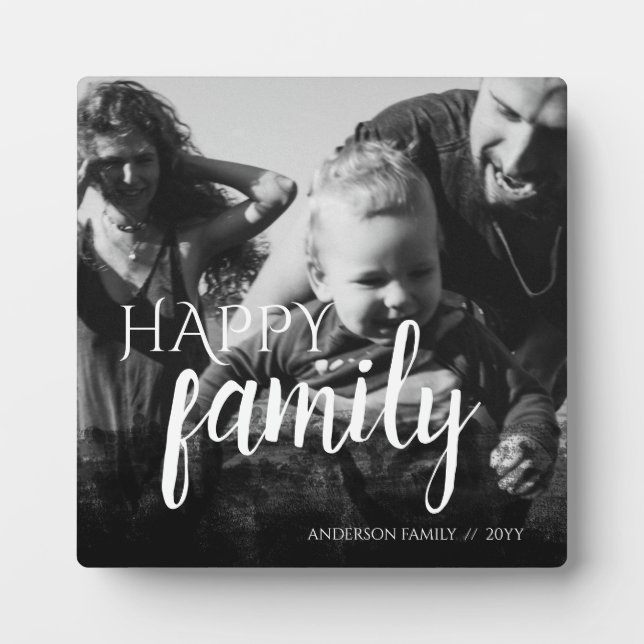 Personalized Family Photo Black Abstract Overlay Plaque (Front)