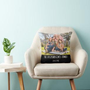 Personalized Family Photo Black and White Year Throw Pillow