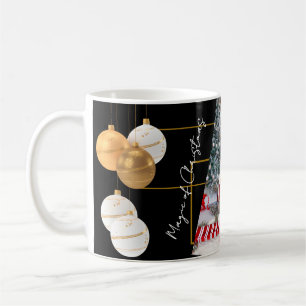 Personalized Family Photo Black Gold Christmas Mug