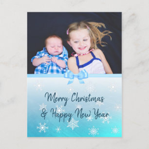 Personalized Family Photo Blue Snowflake Christmas Holiday Postcard