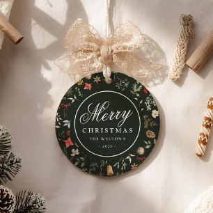 Personalized Family Photo Botanical Christmas Ceramic Ornament