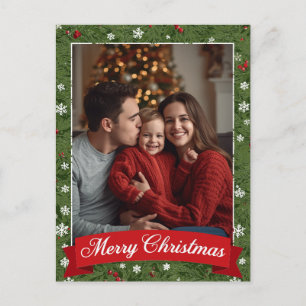 Personalized Family Photo Christmas Greenery Holiday Postcard