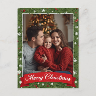 Personalized Family Photo Christmas Greenery Holiday Postcard