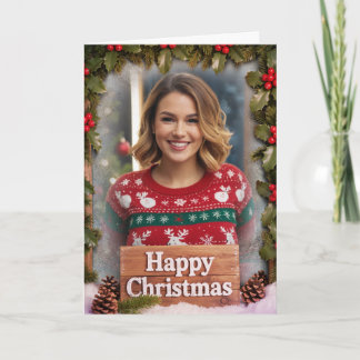 Personalized Family Photo Christmas Rustic Wood Card