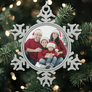 Personalized Family Photo Christmas Snowflake Pewter Christmas Ornament
