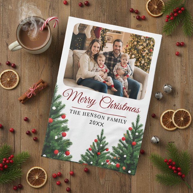Personalized Family Photo Christmas Tree Kitchen Towel (Creator Uploaded)