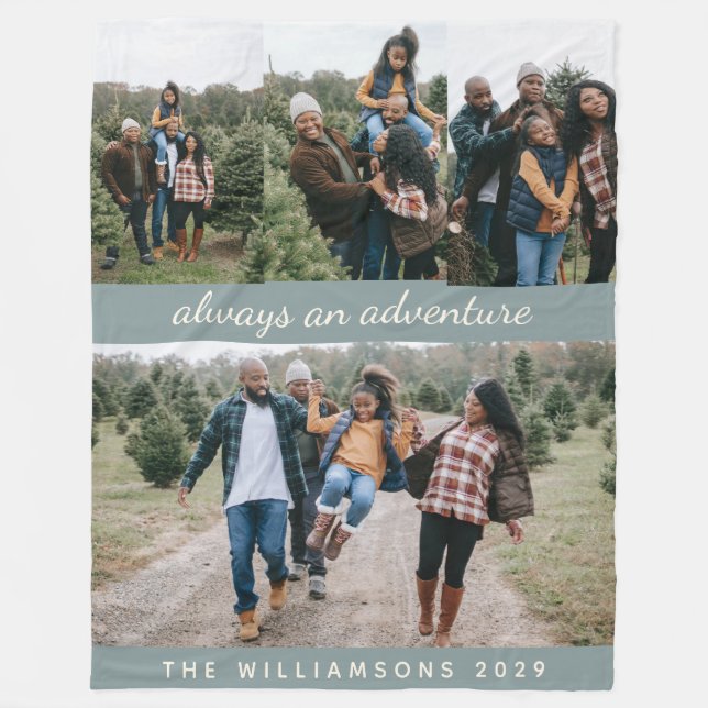 Personalized Family Photo Collage Adventure Quote Fleece Blanket (Front)