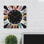 Personalized Family Photo Collage Black Square Wall Clock<br><div class="desc">Personalized photo clock with your own custom photos. The photo template is set up ready for you to add 12 of your favourite pictures working clockwise from the top. Simple and fresh, this black design has white numbers and will look great with modern and contemporary decor. For this design, square...</div>