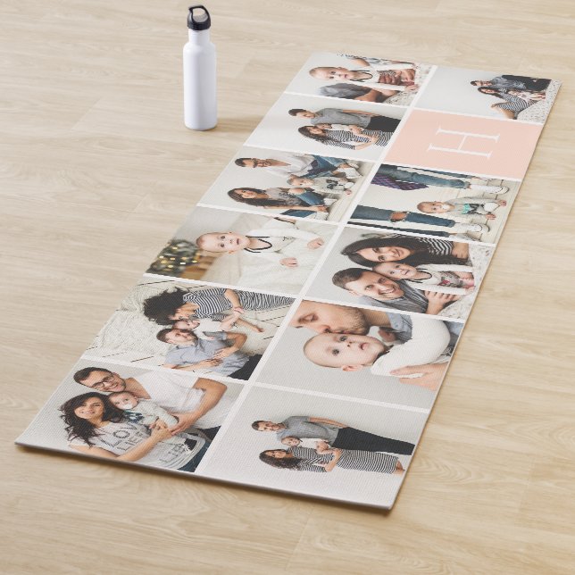 Personalized Family Photo Collage | Blush Monogram Yoga Mat (In Situ)