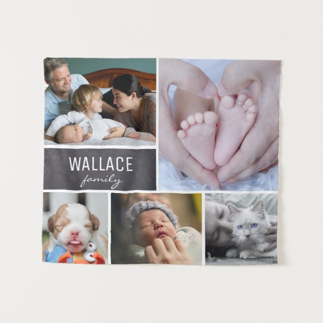 Personalized, Family Photo Collage, Chalkboard Tapestry (Front (Horizontal))