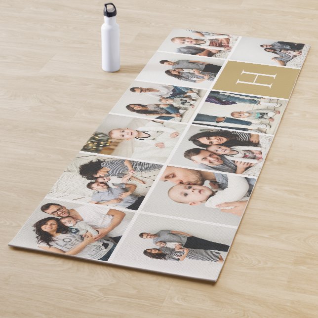 Personalized Family Photo Collage | Gold Monogram Yoga Mat (In Situ)