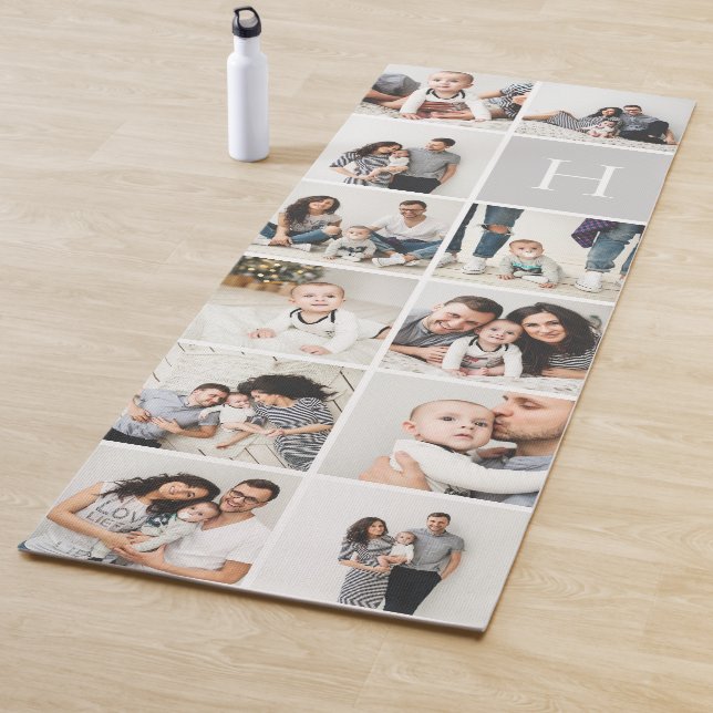 Personalized Family Photo Collage | Grey Monogram Yoga Mat (In Situ)