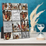 Personalized Family Photo Collage Monogram Quotes Plaque<br><div class="desc">This modern and elegant family photo collage design is perfect for any loving and sweet family. It features nine customizable photographs, two quotes, and your family monogram. The quotes include, "Family. Together is our favourite place to be, " and, "A little bit crazy. A little bit loud. A whole lot...</div>