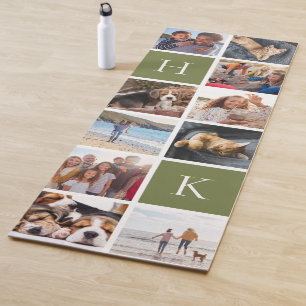 Personalized Family Photo Collage Olive Monogram Yoga Mat