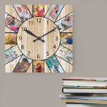 Personalized Family Photo Collage Pine Wood Square Wall Clock<br><div class="desc">Personalized square photo clock with your own favourite photos. The photo template is set up ready for you to add 12 of your pictures working clockwise from the top. This light pine wood design has black numbers and will look great with traditional and country decor. For this design, square instagram...</div>