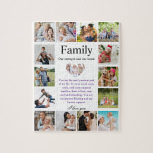 Personalized Family Photo Collage Poster with Hear Jigsaw Puzzle