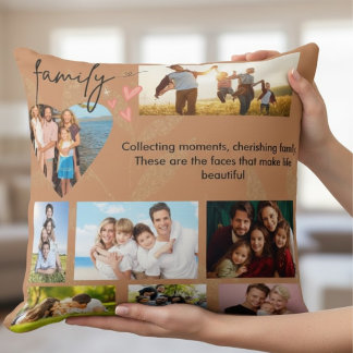 Personalized Family Photo Collage & Script Chic Throw Pillow