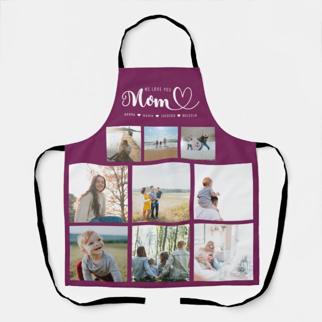 Personalized Family Photo Collage We Love You Mom Apron (Front)