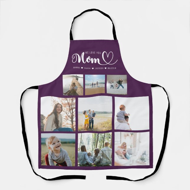 Personalized Family Photo Collage We Love You Mom Apron (Front)