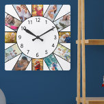 Personalized Family Photo Collage White Square Wall Clock<br><div class="desc">Personalized photo clock with your own custom photos. The photo template is set up ready for you to add 12 of your favourite pictures working clockwise from the top. Simple and fresh, this white design has black numbers and will look great with modern and contemporary decor. For this design, square...</div>