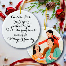 Personalized family photo, custom text ornament.