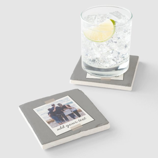 Personalized Family Photo & Custom Text Stone Coaster (Side)