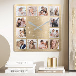Personalized Family Photo Elegant Gold Square Wall Clock<br><div class="desc">Easily create your own personalized gold metallic style wall clock with your custom family photos. For best results,  crop the images to square - with the focus point in the centre - before uploading.</div>