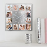 Personalized Family Photo Elegant Silver Square Wall Clock<br><div class="desc">Easily create your own personalized silver metallic style wall clock with your custom family photos. For best results,  crop the images to square - with the focus point in the centre - before uploading.</div>