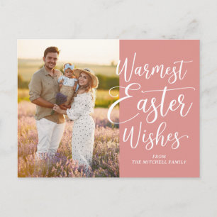 Personalized Family Photo Happy Easter Coral Pink Postcard