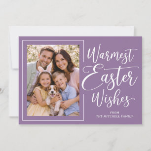 Personalized Family Photo Happy Easter On Purple H Holiday Card
