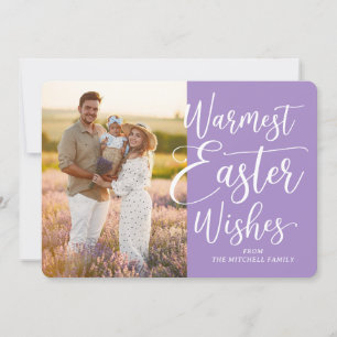 Personalized Family Photo Happy Easter On Purple Holiday Card