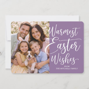 Personalized Family Photo Happy Easter On Purple Holiday Card