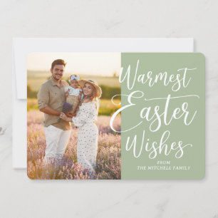 Personalized Family Photo Happy Easter Sage Green Holiday Card