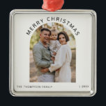 Personalized Family Photo Merry Christmas 2024 Metal Ornament<br><div class="desc">Celebrate the festive season with our Personalized Family Photo Merry Christmas 2024 Metal Ornament, designed to be both stylish and enduring. This modern, trendy ornament is crafted from shatterproof metal, ensuring durability while adding a touch of elegance to your holiday decor. Featuring a sleek arched photo design, it allows you...</div>