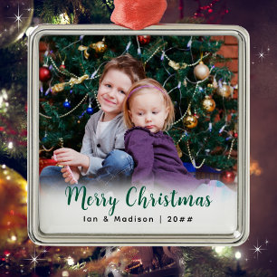 Personalized Family Photo Merry Christmas Metal Ornament